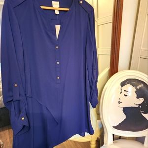 BNWT Chico's Blue Blouse, Gold Buttons BNWT